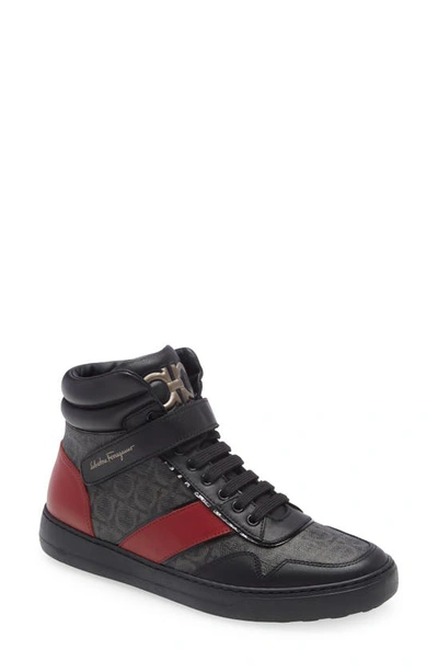 Ferragamo Men's Noe Gancini Leather High-top Sneakers In Black