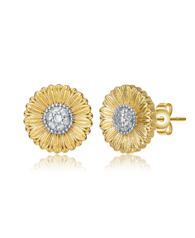 Rachel Glauber 14k Gold Plated And Cubic Zirconia Floral Stud Earrings In Two-tone