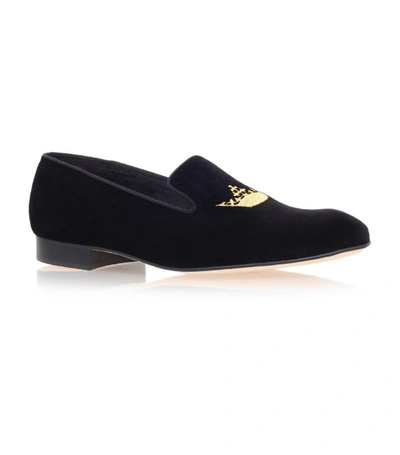 Church's Sovereign Black Velvet Mocassin With Crown Embroidery In Nero