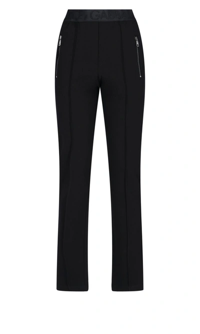 Dolce & Gabbana Logoed Waistband Trousers In Black