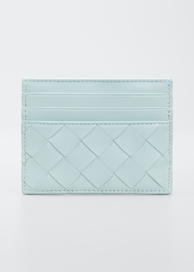 Bottega Veneta Intrecciato Leather Card Case In Teal Washed Gold