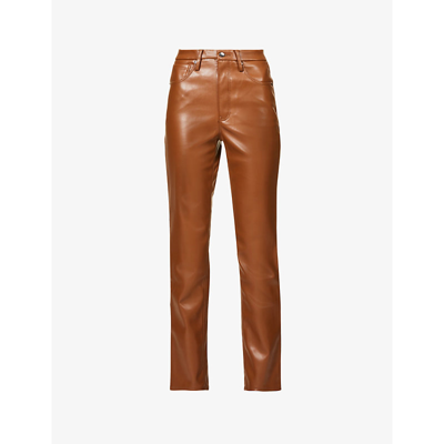 Good American Good 90s Icon Straight-leg High-rise Faux Leather Jeans In Burnt Caramel002