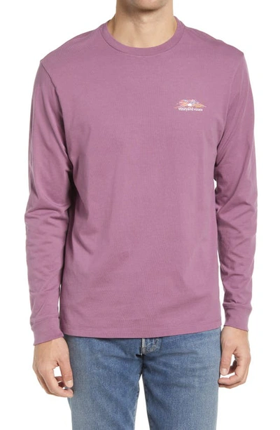 Vineyard Vines Etched Sunset Long Sleeve Cotton Graphic Tee In Washed Purple