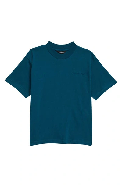 Balenciaga Petroleum Green T-shirt For Kids With Logo In Petrol Blue