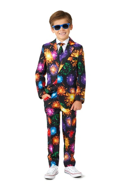 Opposuits Kids' Suitmeister Fireworks Two-piece Suit With Tie In Black
