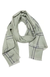 Mulberry Check & Houndstooth Wool Scarf In Cambridge Green