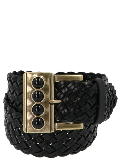 Etro Embellished Woven Leather Belt In Black