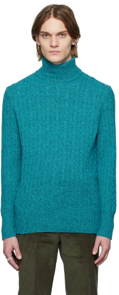 Erdem Nikos Cable-knit Turtleneck Sweater In Turquoise Melange