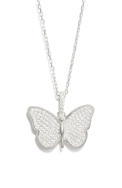 Shymi Pavé Butterfly Pendant Necklace In Silver/ White