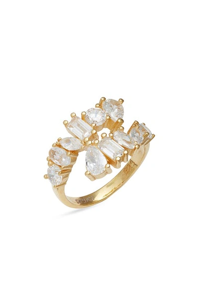 Shymi Multicut Cubic Zirconia Bypass Ring In Gold/ White Stone