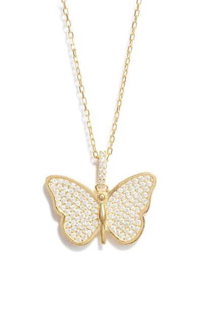 Shymi Pavé Butterfly Pendant Necklace In Gold/ White