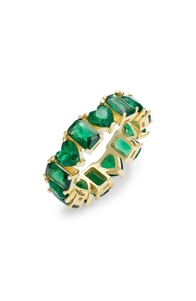 Shymi Heart & Emerald Cubic Zirconia Eternity Ring In Green