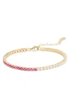 Shymi Half & Half Cubic Zirconia Tennis Bracelet In Gold/ Hot Pink And White