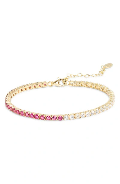 Shymi Half & Half Cubic Zirconia Tennis Bracelet In Gold/ Hot Pink And White