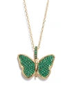 Shymi Pavé Butterfly Pendant Necklace In Gold/ Green