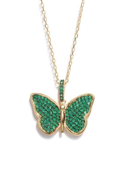Shymi Pavé Butterfly Pendant Necklace In Gold/ Green
