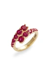 Shymi Cubic Zirconia Bypass Ring In Gold/ Hot Pink