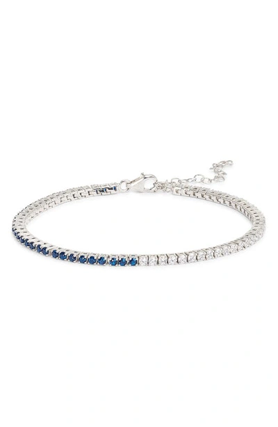 Shymi Half & Half Cubic Zirconia Tennis Bracelet In Silver/ Royal Blue And White Stones