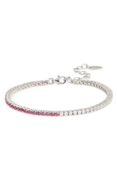 Shymi Half & Half Cubic Zirconia Tennis Bracelet In Silver/ Hot Pink And White Stones