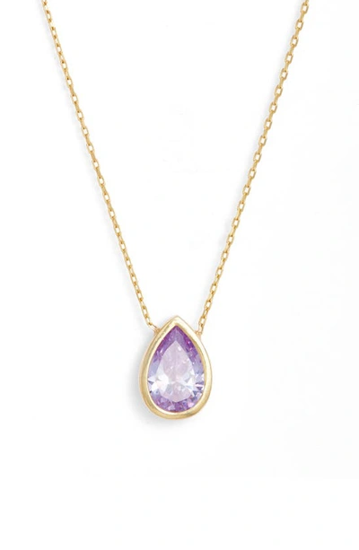 Shymi Pear Cubic Zirconia Bezel Pendant Necklace In Gold/ Purple