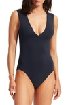 Seafolly Cutout Recycled Polyester One-piece Swimsuit In True Navy