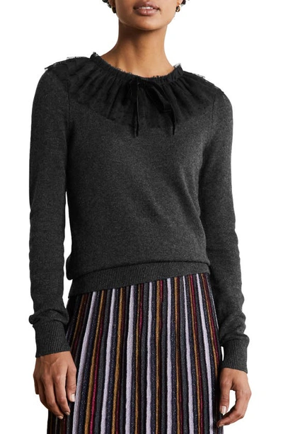 Boden Felicity Swiss Dot & Bow Detail Sweater In Charcoal Melange