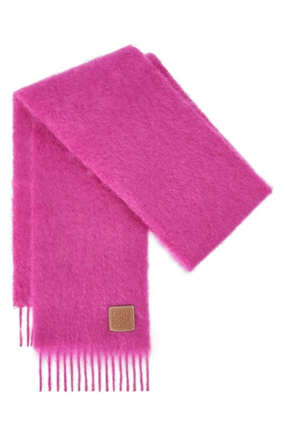 Loewe Mohair & Wool Blend Scarf In Shocking Pink