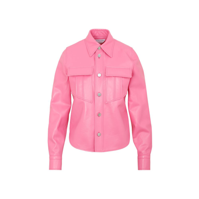 Bottega Veneta Semi-plonge Leather Shirt In Pink