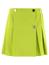 Bottega Veneta Pleated Wool Gabardine Miniskirt In Green