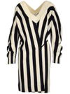 Bottega Veneta Striped Ribbed Linen-blend Wrap Dress In Nero