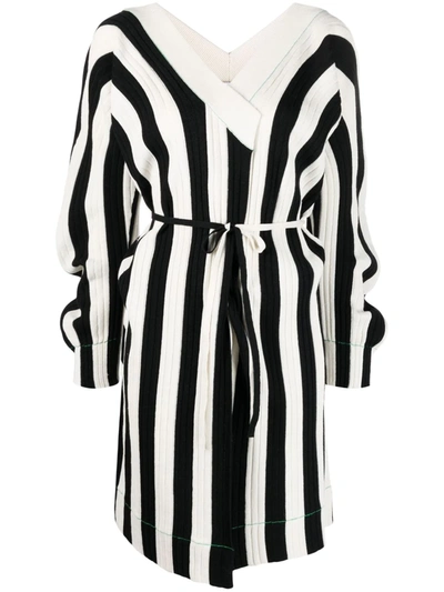 Bottega Veneta Striped Ribbed Linen-blend Wrap Dress In White