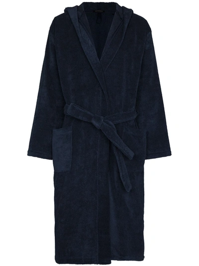Schiesser Belted Cotton-terry Dressing Gown In Blue