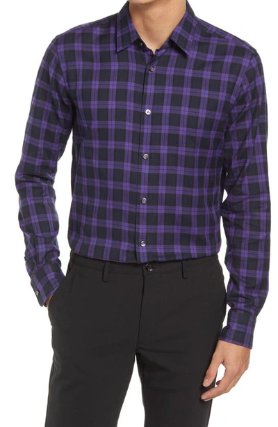 Hugo Reid Trim Fit Plaid Sport Shirt In Dark Blue/ Purple
