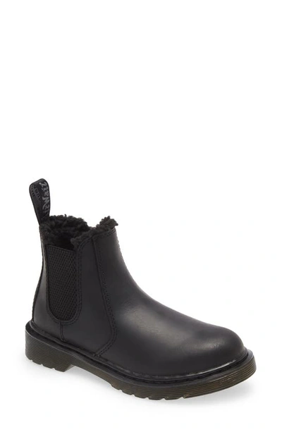 Dr. Martens' Kids' 2976 Leonore Mono Faux Fur Lined Chelsea Boot In Black