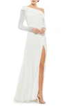 Mac Duggal One-shoulder Long Sleeve Jersey Gown In White