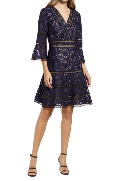 Shani Embroidered Lace Fit & Flare Cocktail Dress In Black/ Blue