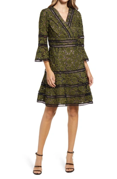 Shani Embroidered Lace Fit & Flare Cocktail Dress In Black/ Green