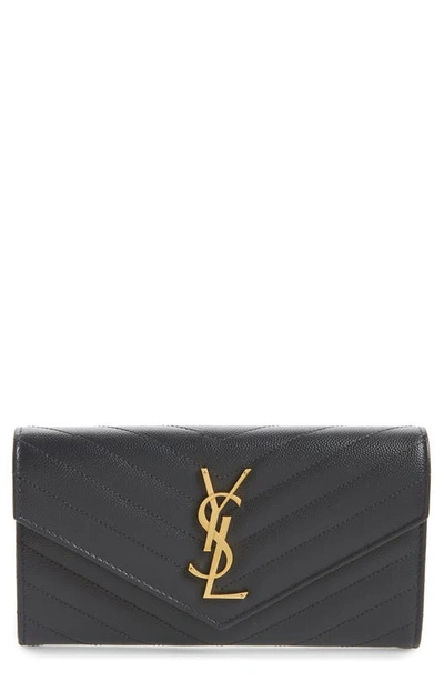 Saint Laurent Monogramme Logo Leather Flap Wallet In Dark Smog