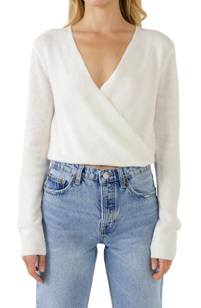 Endless Rose Long Sleeve Wrap Top In White