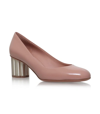 Ferragamo Lucca 55 Patent-leather Heeled Courts In Nude