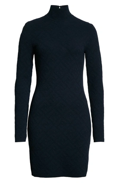 Fendi Diagonal Ff Long Sleeve Body-con Sweater Dress In Black