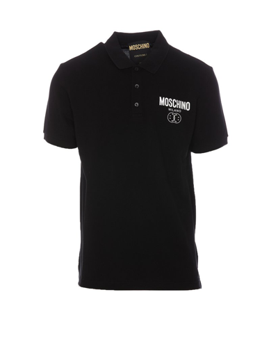 Moschino Institutional Logo Polo Shirt In Black