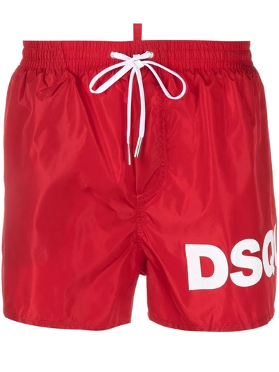Dsquared2 Drawstring Logo-print Swim Shorts In Red
