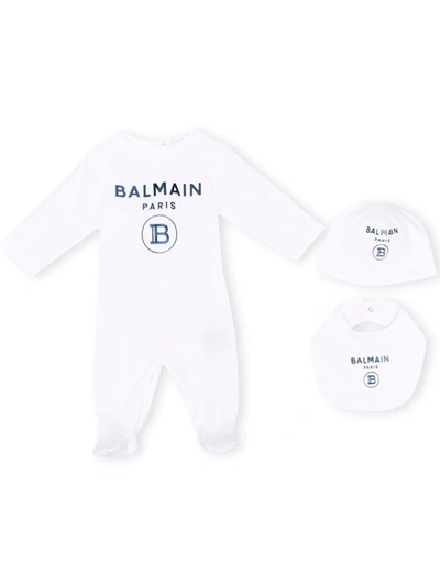 Balmain Logo-print Cotton Babygrow In Bianco