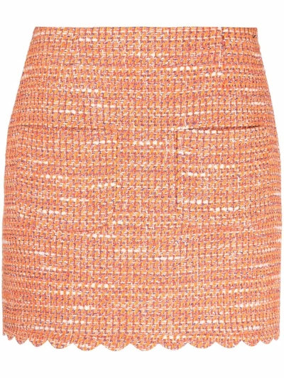 Maje Tweed Skirt With Braided Trim In Orange