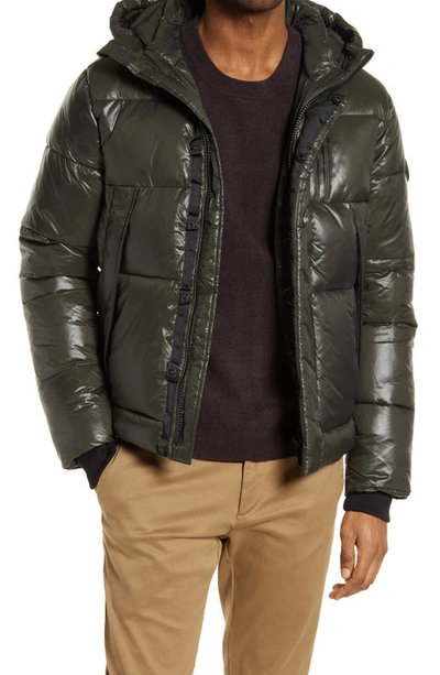 Noize Hank Luxe Shine Puffer Coat In Olive
