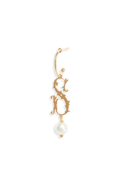 Simone Rocha Initial Imitation Pearl Hoop Earring In Gold/ Pearl-s