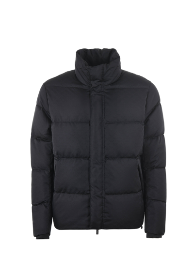 Emporio Armani Quilted Puffer Jacket With All-over Jacquard Eagle In Navy Blue