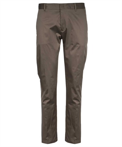 Emporio Armani Lustrous Comfort Cotton Chinos With Turned-up Cuffs In Brown
