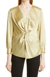 Theory Twist Front Blouse In Pale Lime